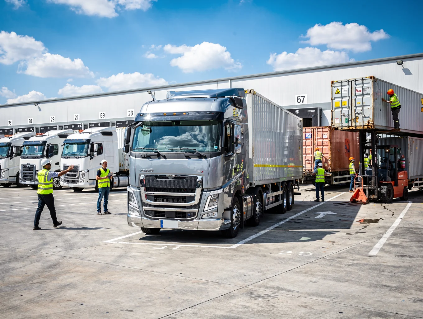 Commercial freight truck fleet at British Columbia transport depot